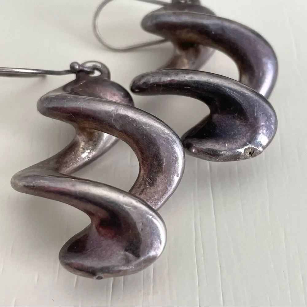Vintage stamped 925 sterling silver Israel hollow twist dangle earrings Modernis